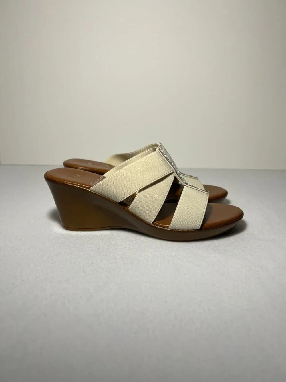 Italian Shoemakers Women's 6.5M Contesa White/Wood Color Wedge Sandal Heel